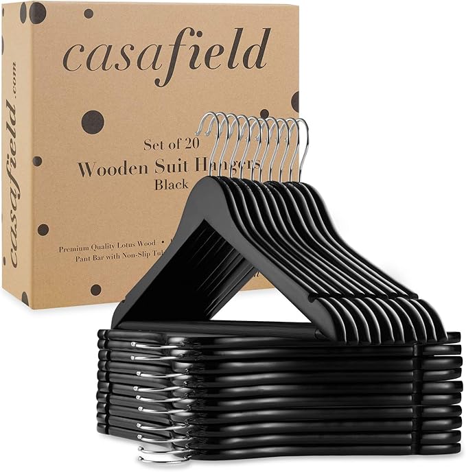 Casafield - 20 Black Wooden Suit Hangers - Premium Lotus Wood - Image 6