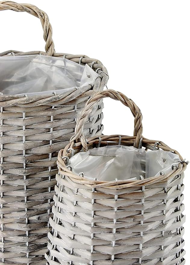 AuldHome Design Wall Hanging Baskets; Woven Wicker Rustic Farmhouse Gray Washed - Image 7