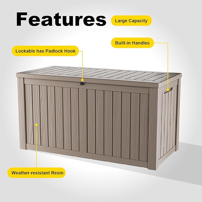 ROJIK Outdoor Storage Housing Deck Box - Waterproof Patio Furniture, Garden Tools, Cushions, Pool Accessories Storage Bench with Lockable Lid and Side Handles (Grey 158 Gal) - Image 7