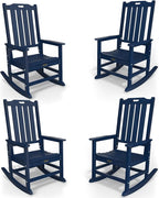 Oversized Rocking Chair Set of 4, Outdoor Rocking Chair for Adults, All Weather Resistant Porch Rocker for Lawn Garden, Navy Blue by THOEOE
