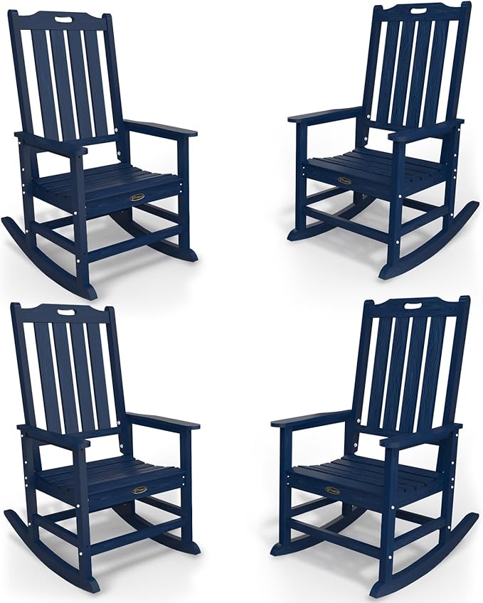 Oversized Rocking Chair Set of 4, Outdoor Rocking Chair for Adults, All Weather Resistant Porch Rocker for Lawn Garden, Navy Blue by THOEOE