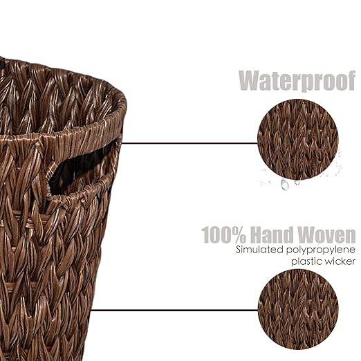 PINXIURY Wicker Trash Can, Watse Basket, Woven Bathroom Trash Can - Image 3