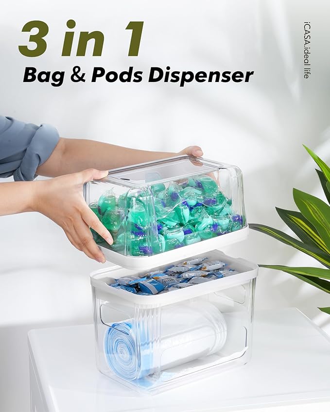 Trash Bag Dispenser Dishwasher Pod Organizer, 3 in 1 Grocery Garbage Bags - Image 2