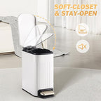 Slim Bathroom Trash Can with Lid Soft Close, Stainless Steel Garbage Can Step - Image 5