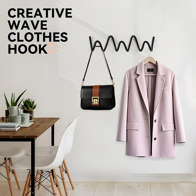 Coat Rack Wall Mount, Creative Wave Wall Hooks 20KG Capacity, Easy Installation - Image 4