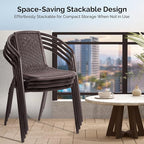 VINGLI PE Rattan Outdoor Dining Chairs Set of 4, Plastic Stackable Patio Chairs for Indoor, Porch, Restaurant, Garden, Brown - Image 4