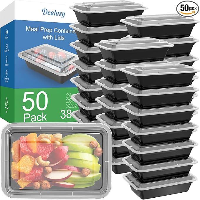 50 Pack 38 oz Meal Prep Containers Reusable by Dealusy