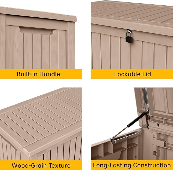 DRATO 200 Gallon Deck Box, Waterproof Resin Large Outdoor Storgae Box for Patio Furniture, Patio Cushions, Gardening Tools, Pool Supplies, Lockable（Gray，200 Gallon） - Image 3