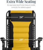 Best Choice Products Oversized Padded Zero Gravity Chair, Folding Outdoor Patio Recliner, XL Anti Gravity Lounger for Backyard w/Headrest, Cup Holder, Side Tray, Polyester Mesh - Black/Yellow - Image 4