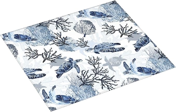 Nautical Blue White Sea Turtle & Coral Dish Drying Mats - Image 2
