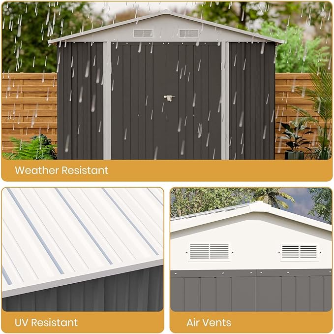 Patiowell 12 x 8 FT Outdoor Storage Shed, Steel Shed Storage House with Design of Lockable Doors, Utility and Tool Storage for Garden, Patio, Backyard, Outside use, Gray - Image 4