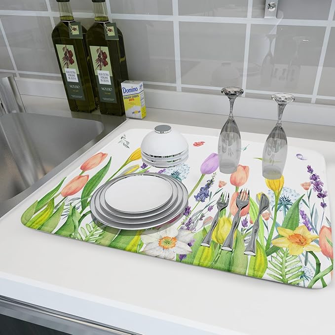 Aportt Spring Floral Dish Drying Mat - Image 6