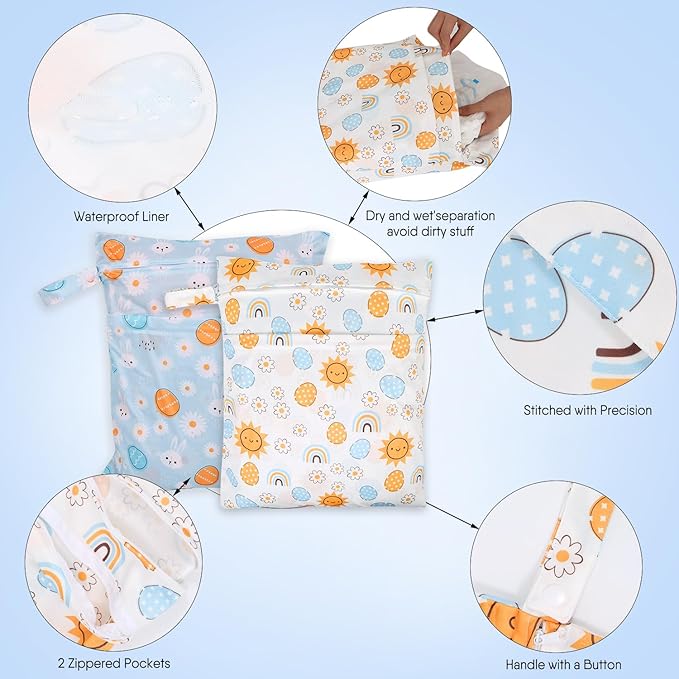 2pcs Travel Waterproof Laundry Bag, Cloth Diaper Wet Dry Bags - Image 2