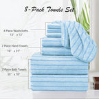 8 Pcs Blue Cabana Stripe Bath Sheet Set Oversized Bath Towel-2 Bathroom Sheets - Image 3