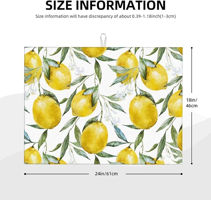 Lemon Dish Drying Mat 18x24 For Kitchen Counter Absorbent Microfiber Dishes Pad - Image 2