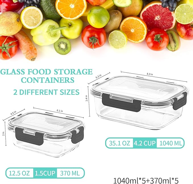 Skroam 10-Pack Glass Meal Prep Containers, Food Storage Containers - Image 2