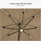 PURPLE LEAF 10 Feet Patio Umbrella with Base Outdoor Cantilever Solar Powered LED Square Umbrella Aluminum Offset Umbrella with 360-degree Rotation for Garden Deck Pool Patio, Beige - Image 4