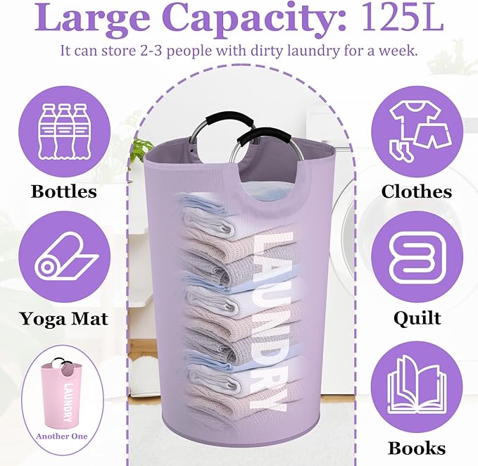 2Pack 125L Extra Large Laundry Baskets, Collapsible Laundry Hamper - Image 2