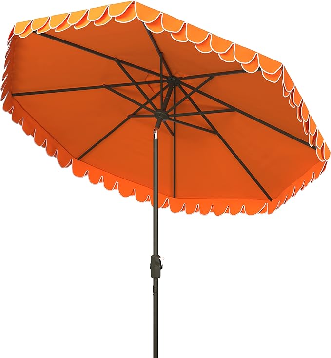 SAFAVIEH 9ft Outdoor Patio Umbrella, Round, Valance, Orange, Auto Crank Tilt, UV Resistant for Deck, Backyard, Poolside (PAT8006O) - Image 5
