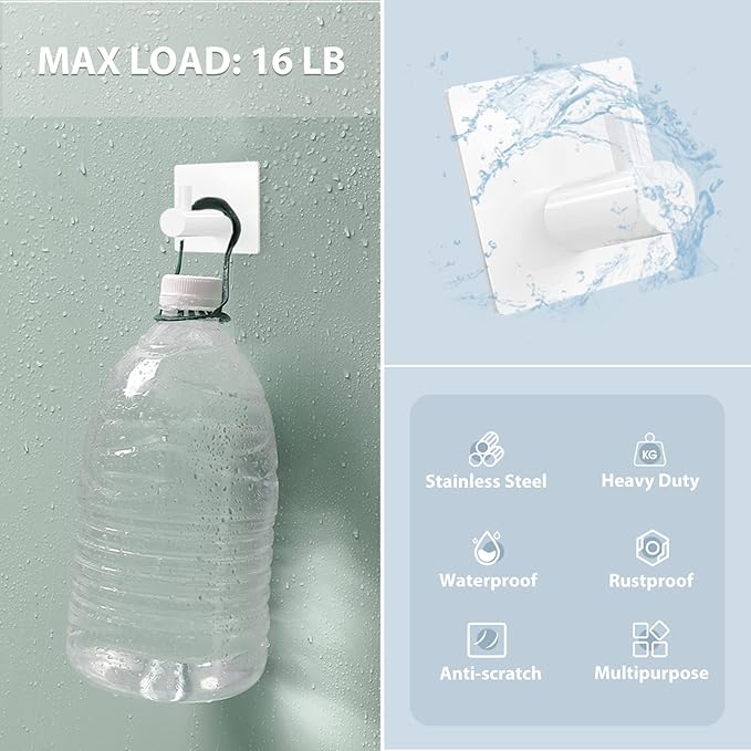 VIS'V Adhesive Towel Hooks, Waterproof Shower Wall Stick on Hooks, 2 Extra - Image 4