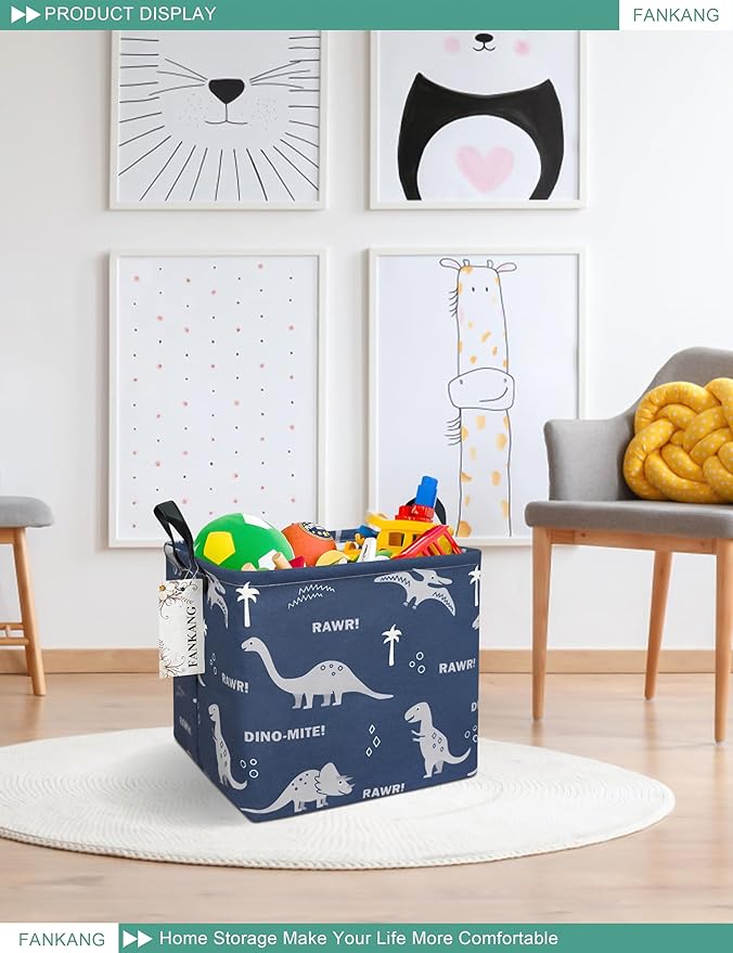 FANKANG Square Nursery Hamper Storage Bins Canvas Laundry Basket Foldable - Image 4