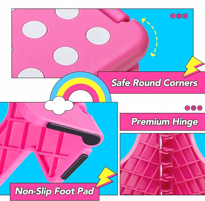 Delxo Folding Step Stool,11 Inch Non-Slip Foldable Step Stools for Kids and Adult,Portable Lightweight Small Folding Stool with Handle for Kitchen Bathroom in Pink,1 Pack - Image 6