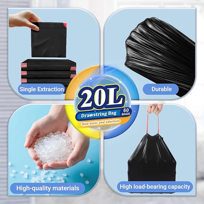 XUXRUS Small Black Bathroom Trash Bags 4 Gallon Drawstring Garbage Bags - Image 5