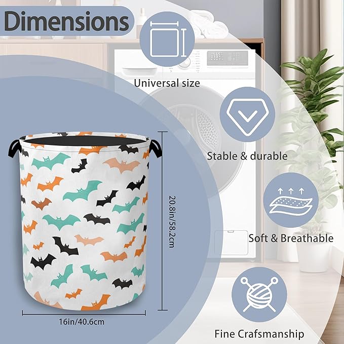 Colorful Bats Laundry Basket, Halloween Foldable - Image 2