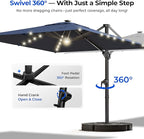 HOMSHADE 10 ft Square Cantilever Patio Umbrella with Base Included, Solar Lights Large Umbrella Outdoor Patio with 360°Rotation&Tilting, LED Lighted Offset Umbrellas w/Stand for Pool Deck - Image 5