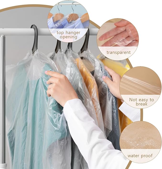 20 Pack Plastic Garment Bags Clear Dress Covers - Image 6