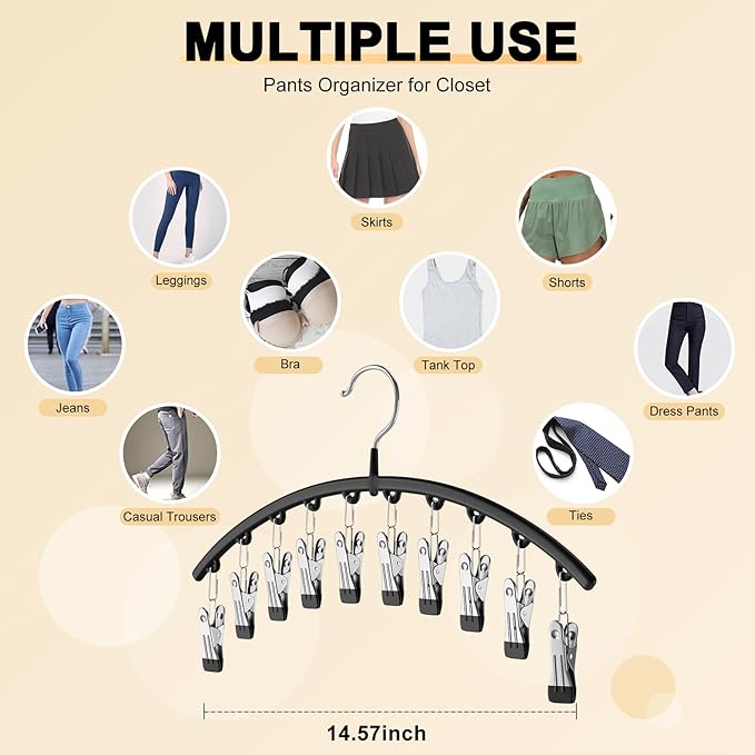 Legging Organizer for Closet, Metal Yoga Pants Hangers 4 Pack w/10 Clips Holds - Image 4