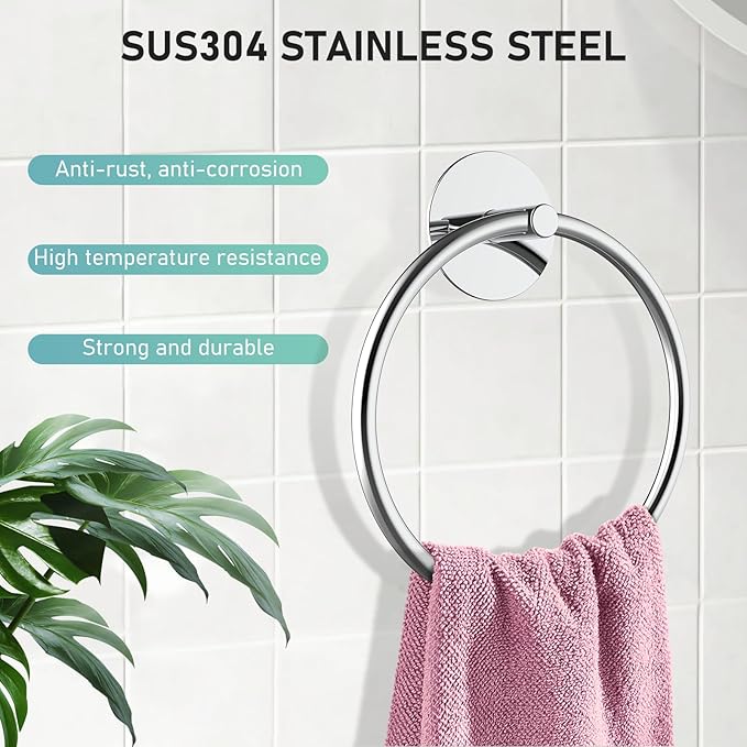 SetSail Adhesive Towel Holder for Bathroom Wall Stainless Steel Hand Towel Ring - Image 5