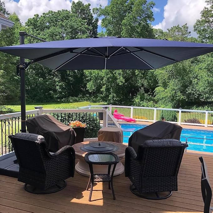 PURPLE LEAF Patio 9 Feet Cantilever Offset Umbrella with Base Outdoor Umbrella with 360-degree Rotation for Garden Deck Pool Patio Navy Blue by PURPLELEAF