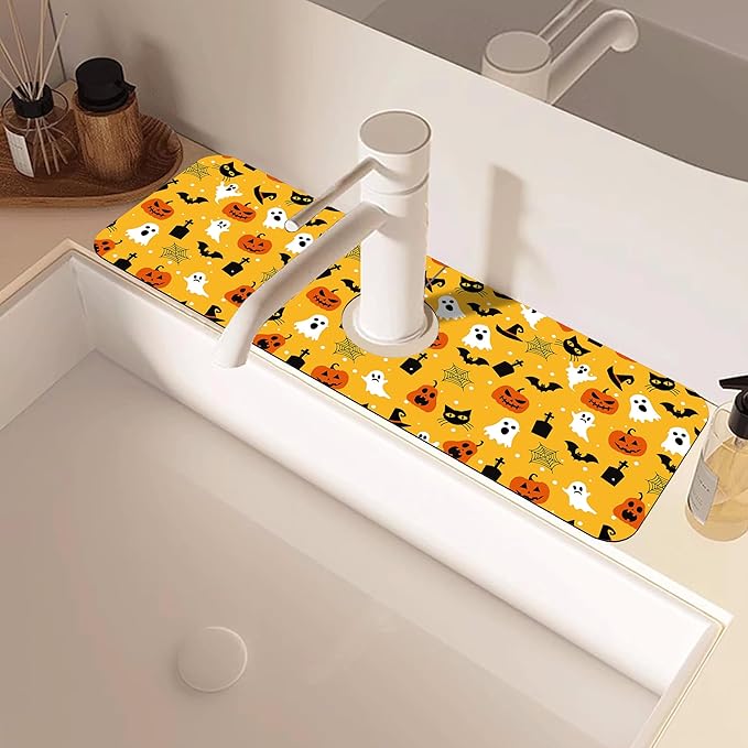 Halloween Pumpkin Bat Ghost Kitchen Sink Splash Guard Mat Absorbent Fast Drying - Image 2