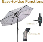 Sunnydaze Outdoor Patio Umbrella - Polyester Table Market Umbrella with Push-Button Tilt and Crank - 8 Sturdy Ribs - Catalina Beach Stripe - 9ft - Image 2