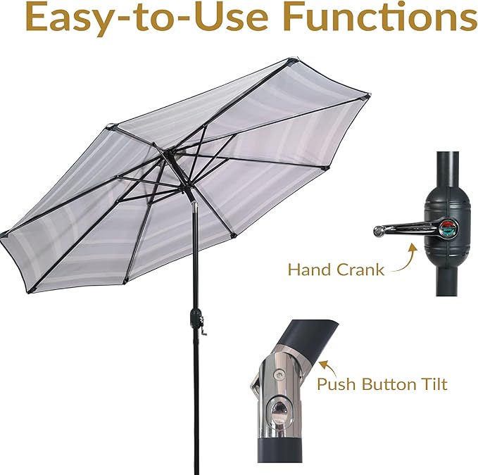 Sunnydaze Outdoor Patio Umbrella - Polyester Table Market Umbrella with Push-Button Tilt and Crank - 8 Sturdy Ribs - Catalina Beach Stripe - 9ft - Image 2