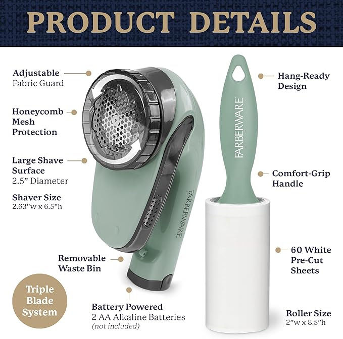 Farberware Fabric Shaver & Lint Remover Set–Battery Operated Sweater Shaver - Image 6
