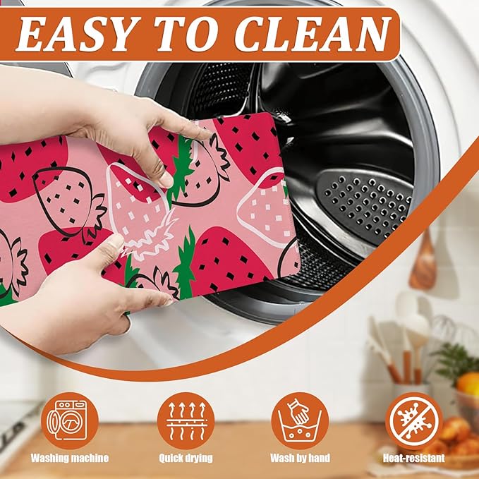 Strawberries Dish Drying Mat for Kitchen Counter Microfiber Absorbent Dish - Image 4