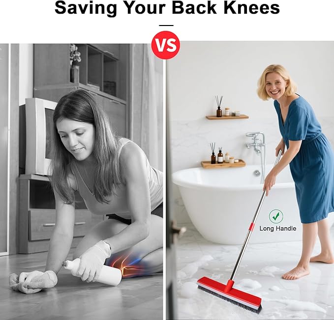 15.7 Inch Floor Scrub Brush Removable Stainless Steel Handle 2 in 1 Scrape - Image 6