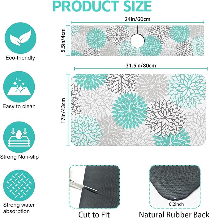 Dish Drying Mat for Kitchen Counter Matt, Super Absorbent Non-slip Rubber Backed - Image 2