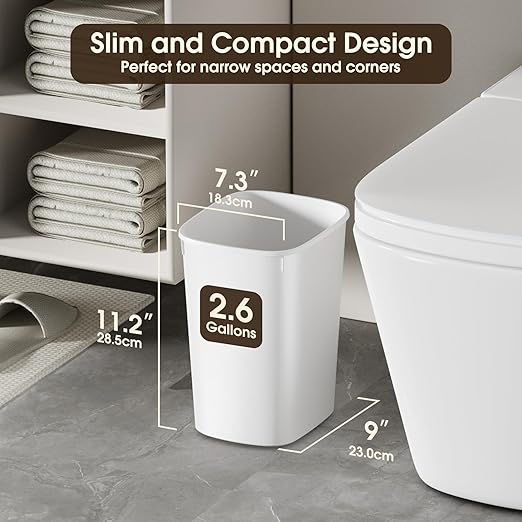CEROELDA Small Bathroom Trash Can, 2.6 Gallon Slim Mini Garbage Can Small Trash - Image 2