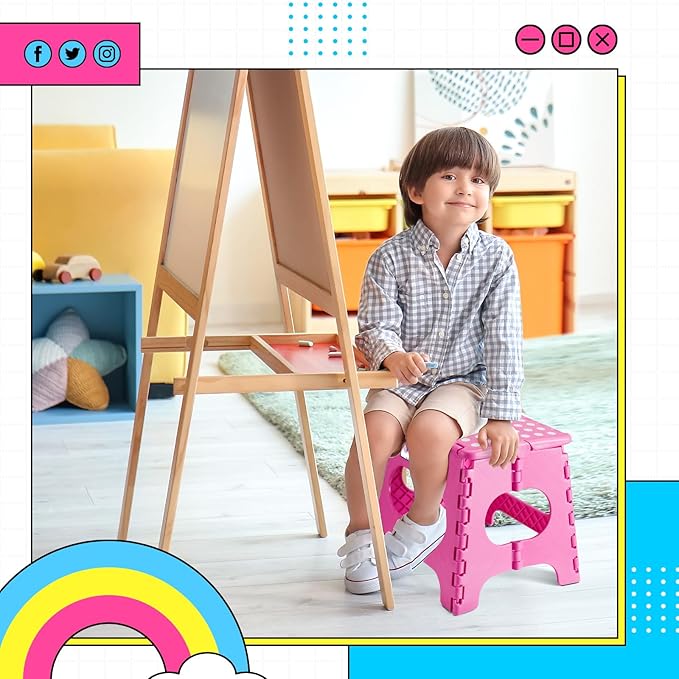 Delxo Folding Step Stool,11 Inch Non-Slip Foldable Step Stools for Kids and Adult,Portable Lightweight Small Folding Stool with Handle for Kitchen Bathroom in Pink,1 Pack - Image 4