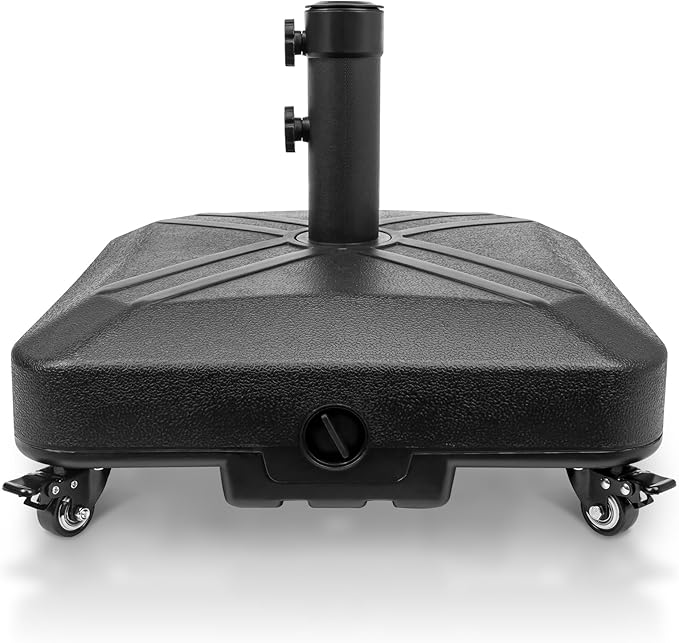 Patio Umbrella Base Heavy Duty with Wheels Square Market Stand for Outdoor 4 Locks 2 Knobs 125lb Capacity, Black by RAOKUKH