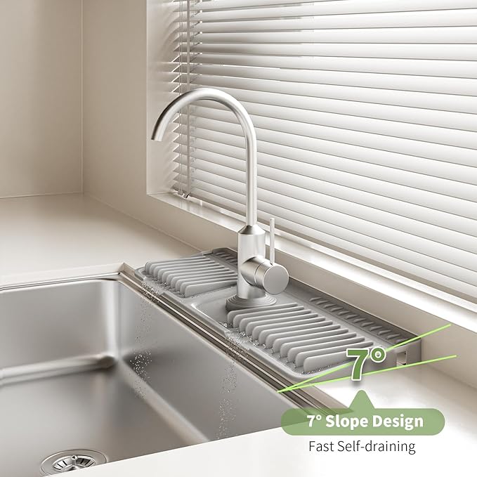 Faucet Mat for Kitchen Sink, 2025 New Silicone Sink Splash Guard, 7°Slope Fast - Image 4
