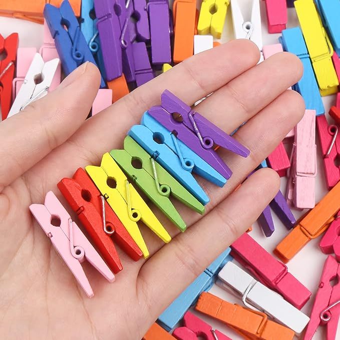 KIMOBER 100PCS Wooden Clothespins, Mixed Colored Craft Peg Pins Clips - Image 3