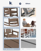 KINGYES HDPE Outdoor Rocking Chair, Widened Seat Patio Rocking Chair, Oversized All Weather Patio Rocker, Brown - Image 6