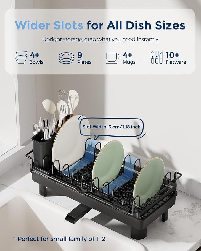 Nacial 2-in-1 Small Dish Drying Rack Fits 14''–21.8'' Sink, Dish Drainers - Image 6
