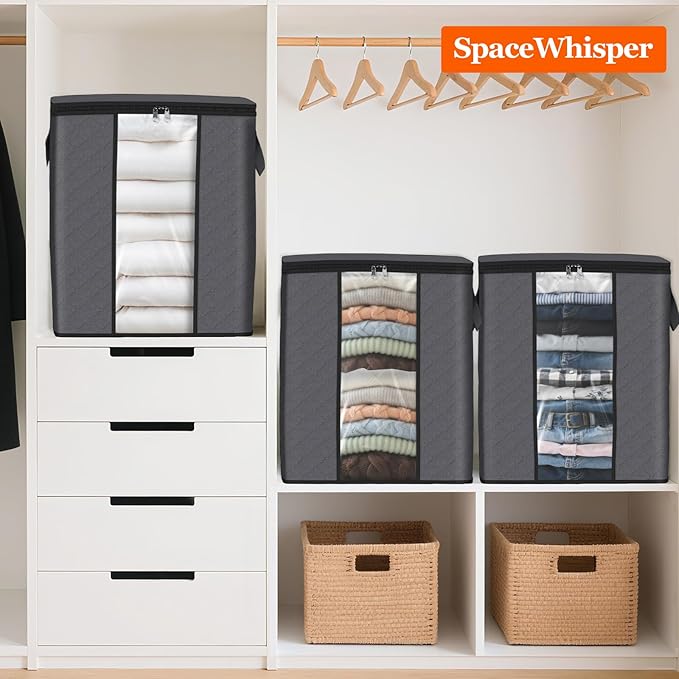 SpaceWhisper 3 Pack 100L Clothes Storage, Foldable Thick Fabric Blanket Storage - Image 7