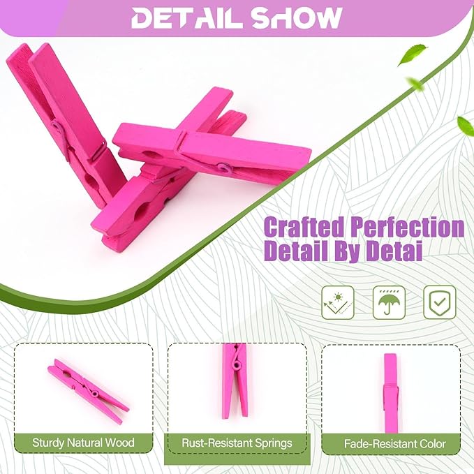 100 Pack Wooden Clothespins for Crafts, Colored Clothes Pins for Hanging - Image 2