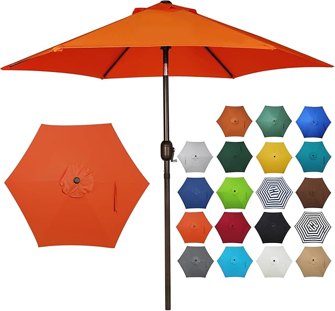 Blissun 7.5 ft Patio Umbrella, Yard Umbrella, Outdoor Market Umbrella with Push Button Tilt Crank, Orange by Blissun